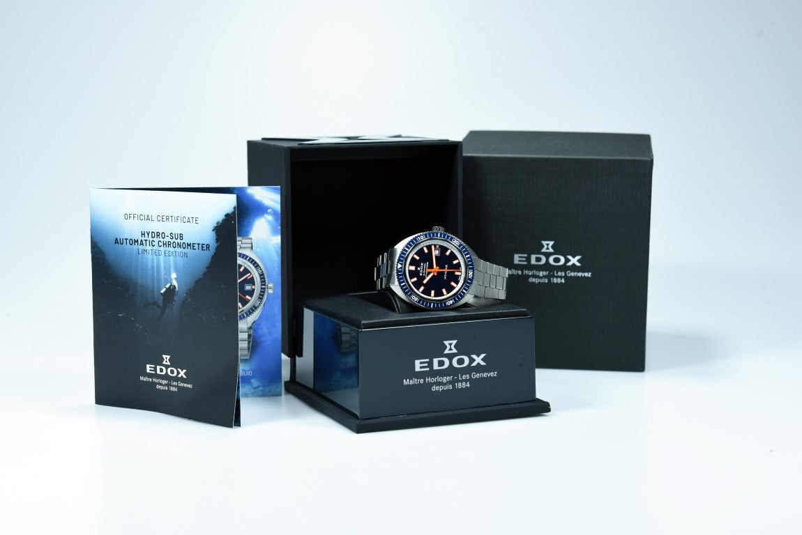 Edox Hydro Sub COSC 80128 3BUM BUIO Limited Edition Men's Diving Watch - Certified Chronometer, Stainless Steel Case, Blue Dial - Perfect for Scuba Diving, Water Sports & Luxury Collectors (Pre-Owned)