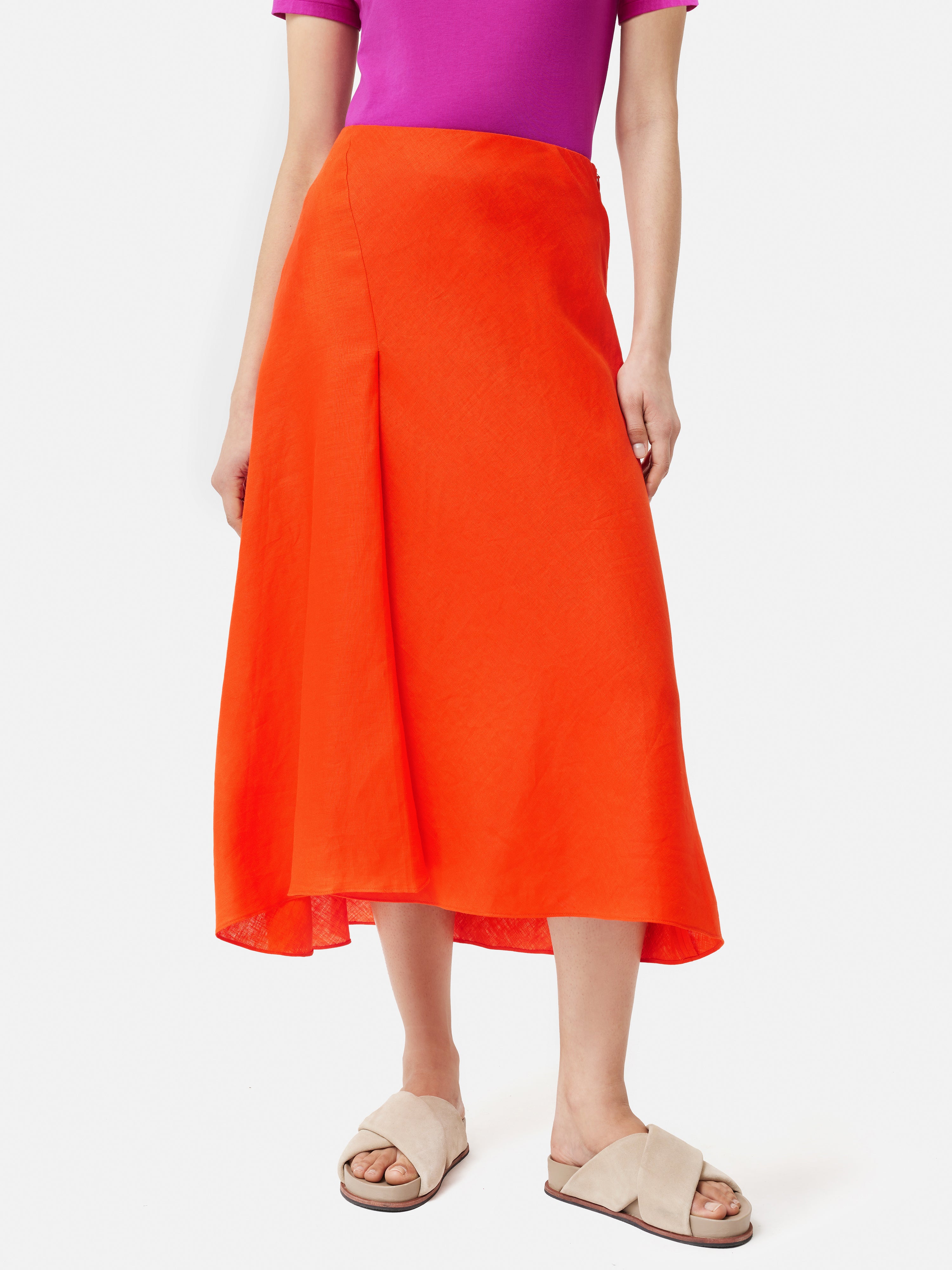 Stylish Linen Asymmetric Skirt in Orange | Women's Fashion Summer Skirt for Beach, Vacation & Casual Outfits
