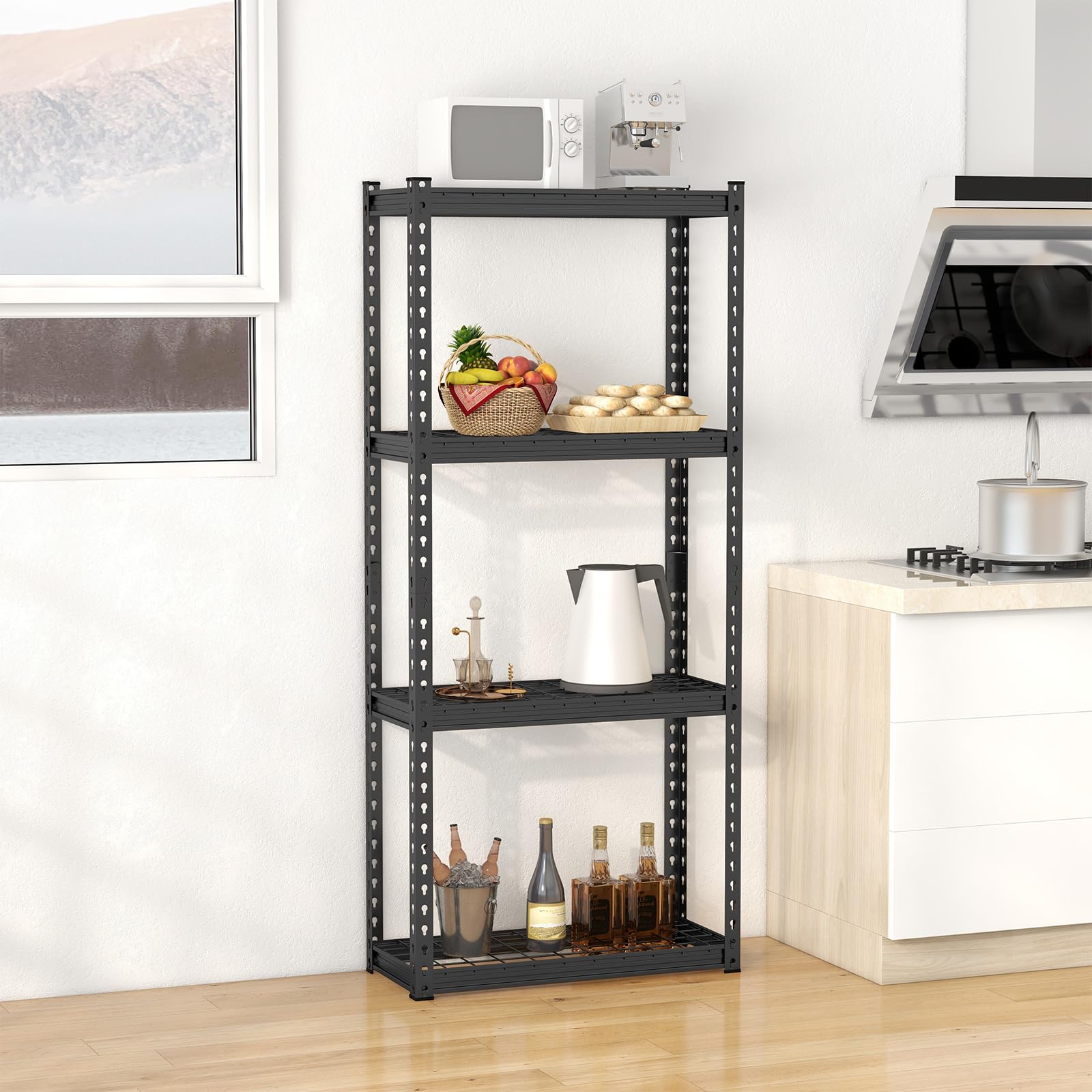 Goplus 4-Tier Heavy Duty Metal Shelving Unit - Adjustable Wire Storage Rack with Anti-Slip Foot Pads, 12