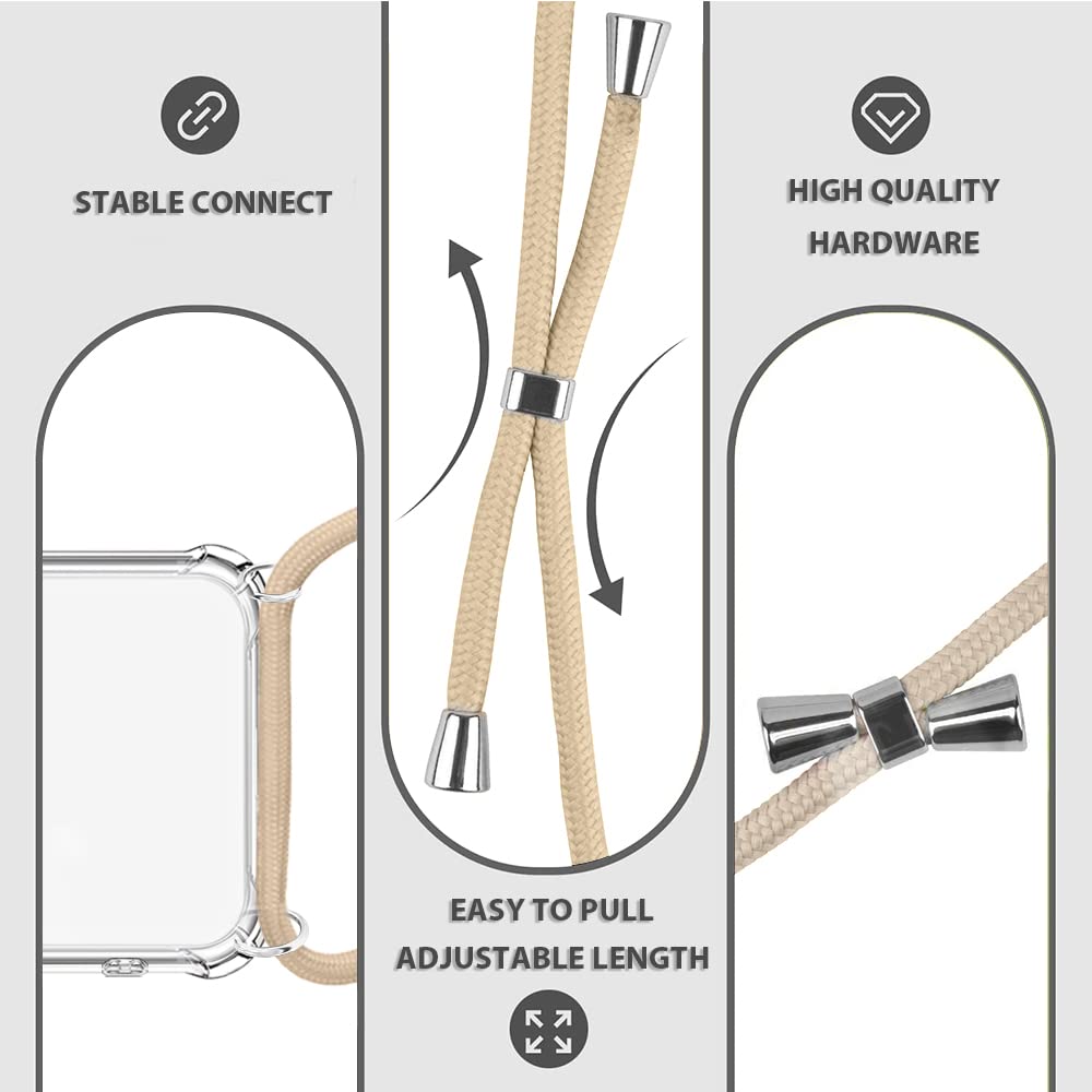 YESPURE Clear Adjustable Crossbody Phone Case for iPhone 13 Pro Max - Soft Slim Protective Cover with Shoulder Strap for Women & Girls (Beige) | Perfect for Travel, Shopping, and Hands-Free Daily Use