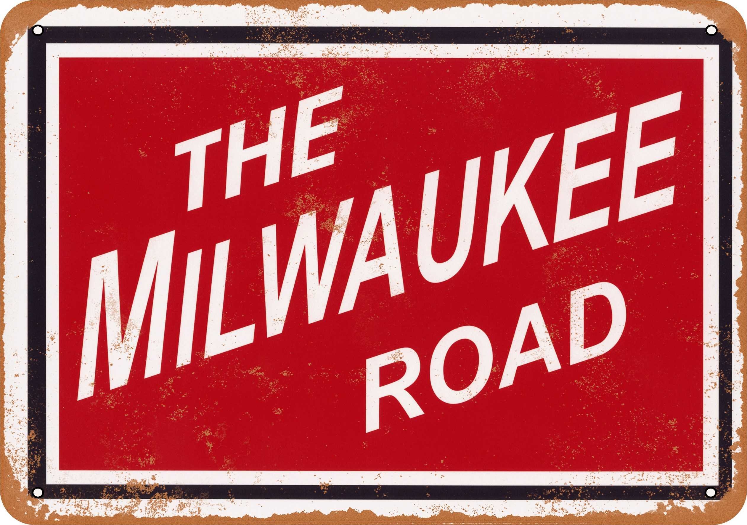 10 x 14 Inch Vintage Milwaukee Road Metal Sign - Rustic Wall Decor for Man Cave, Garage, Bar, or Office - Retro Train Enthusiast Gift