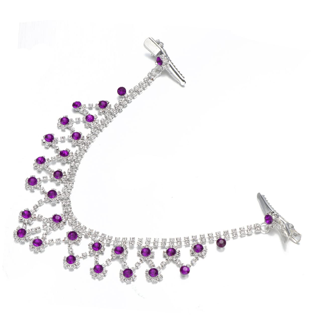 FRCOLOR 2-Piece Purple Wedding Tiara Forehead Chain Bridal Headpiece - Elegant Bride Forehead Jewelry for Wedding, Prom, Party & Special Occasions