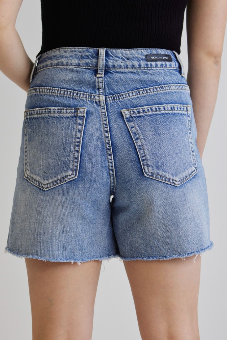 Aimee Women's Mid Blue Denim Shorts - High Waist Stretch Denim Shorts for Women - Perfect for Summer Outfits, Casual Wear & Beach Vacations