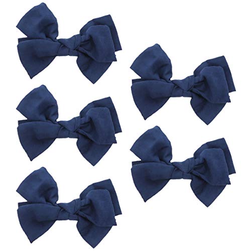 Navy Suede Bow Clip Small Hair Bow - Set of 5 for Girls, Women, Bridal, Party, and Everyday Wear