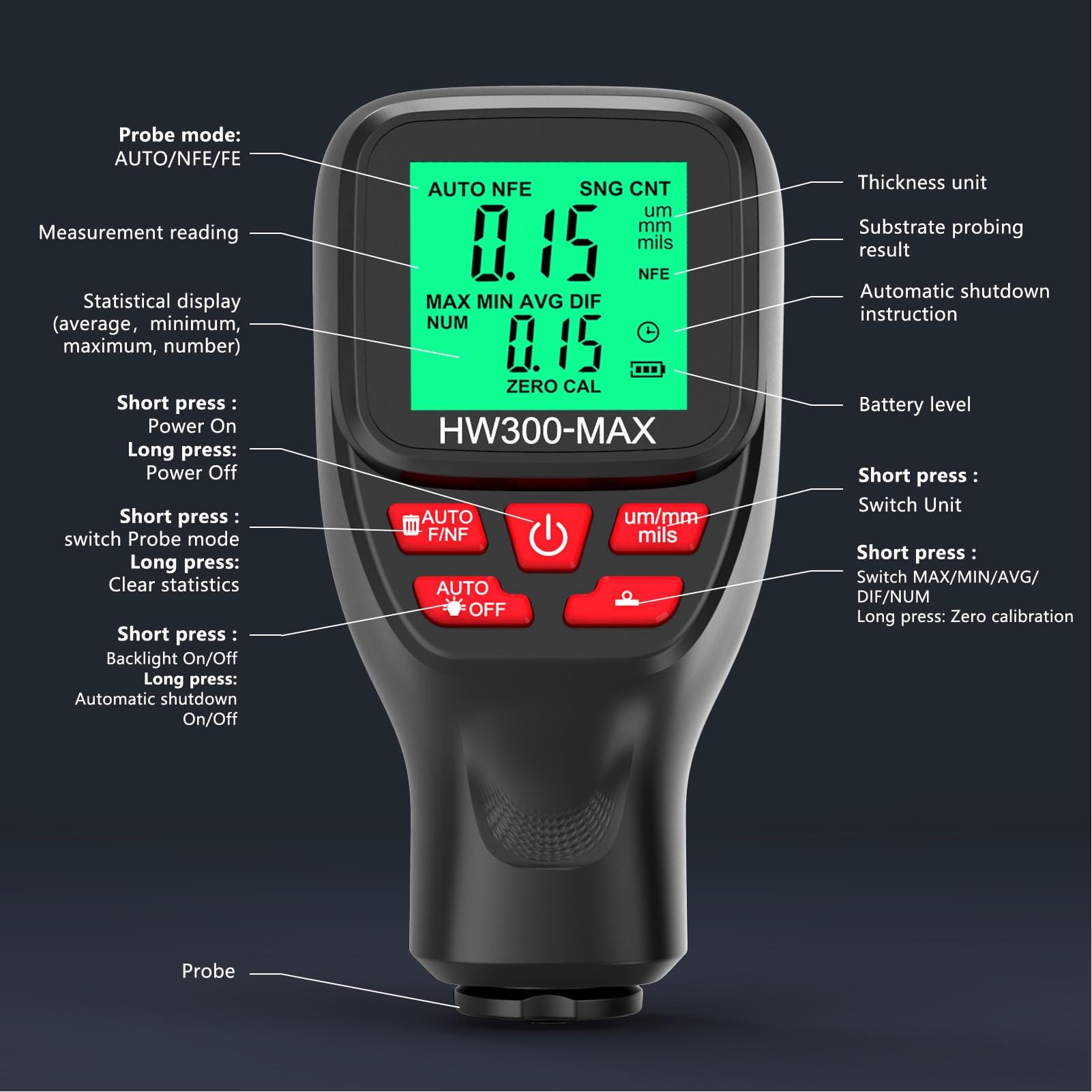 Digital Paint Thickness Gauge for Cars - High Precision Coating Meter for Automotive, Manufacturing & Metal Processing | Paint Depth Measurement Tool for Chemical Industry & Customs Inspection | Ideal for Auto Body Shops, Quality Control & Industrial Applications