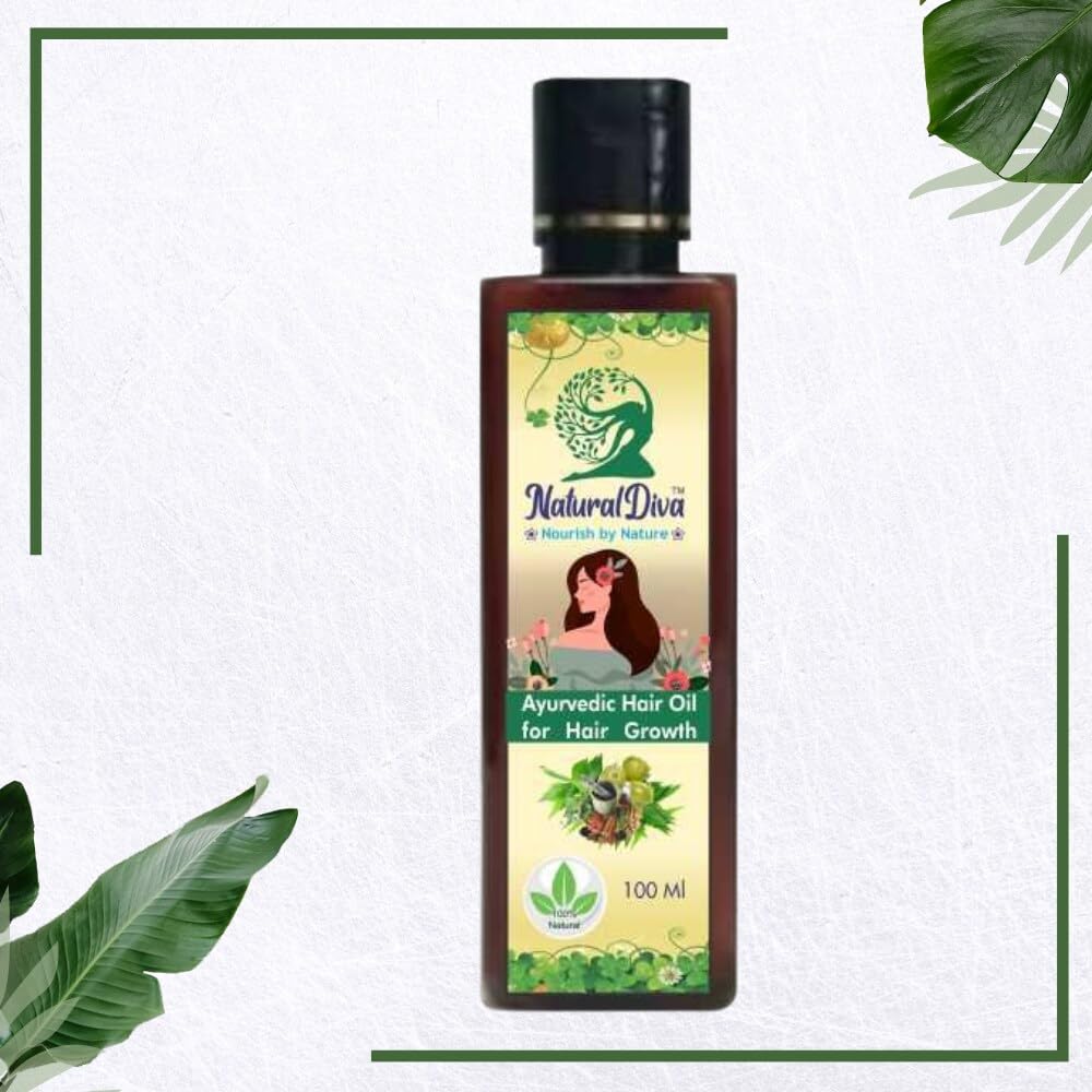 Natural Diva Ayurveda Hair Oil for Long & Voluminous Hair - Herbal Hair Growth Treatment to Reduce Hair Fall (100ml) | Daily Nourishment for Dry, Damaged Hair | Perfect for Scalp Massage & Overnight Hair Care