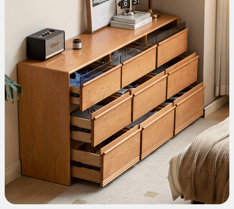 Solid Cherry Wood 9-Drawer Dresser - Stylish Storage for Bedroom, Living Room & Office Organization