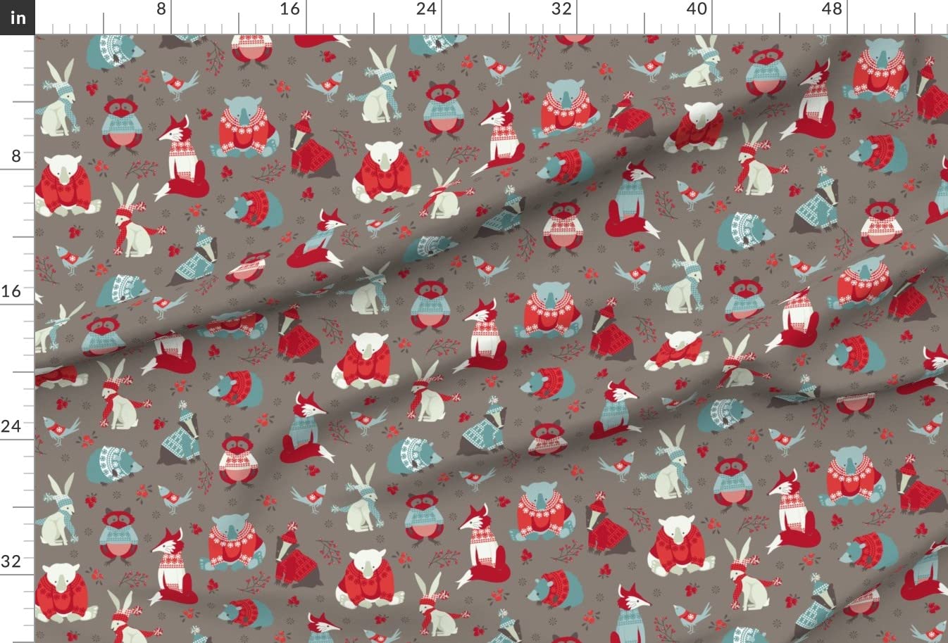 Woodland Knitting Needles Holiday Raccoon Print Upholstery Velvet Fabric by The Yard - Soft Durable Home Decor & Apparel Material for DIY Projects, Curtains, Throw Pillows and Winter Sweaters