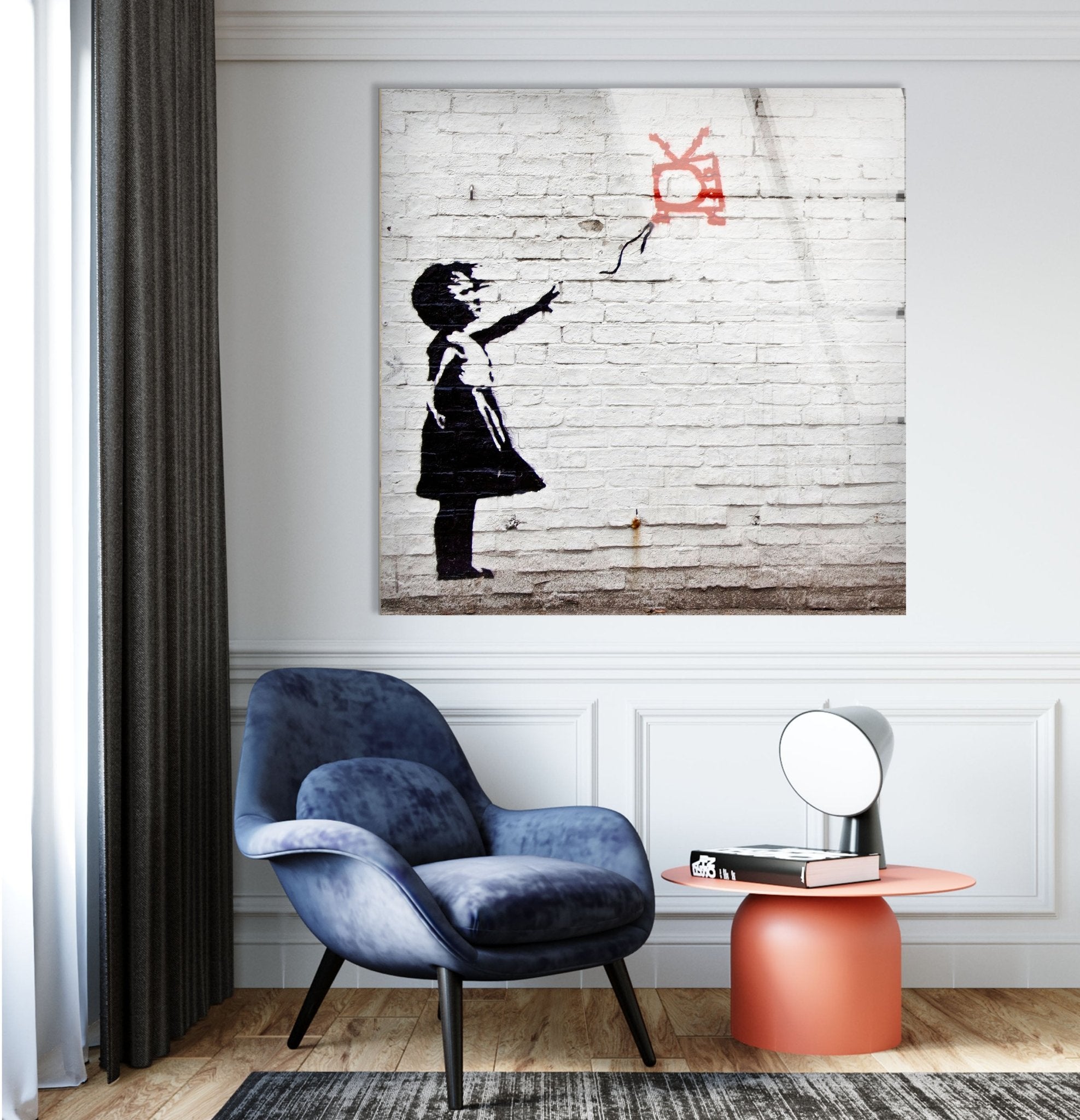 Banksy Kite Girl Glass Wall Art - Stunning Home Decor for Living Room, Bedroom & Office - Modern Framed Glass Print for Urban Art Lovers