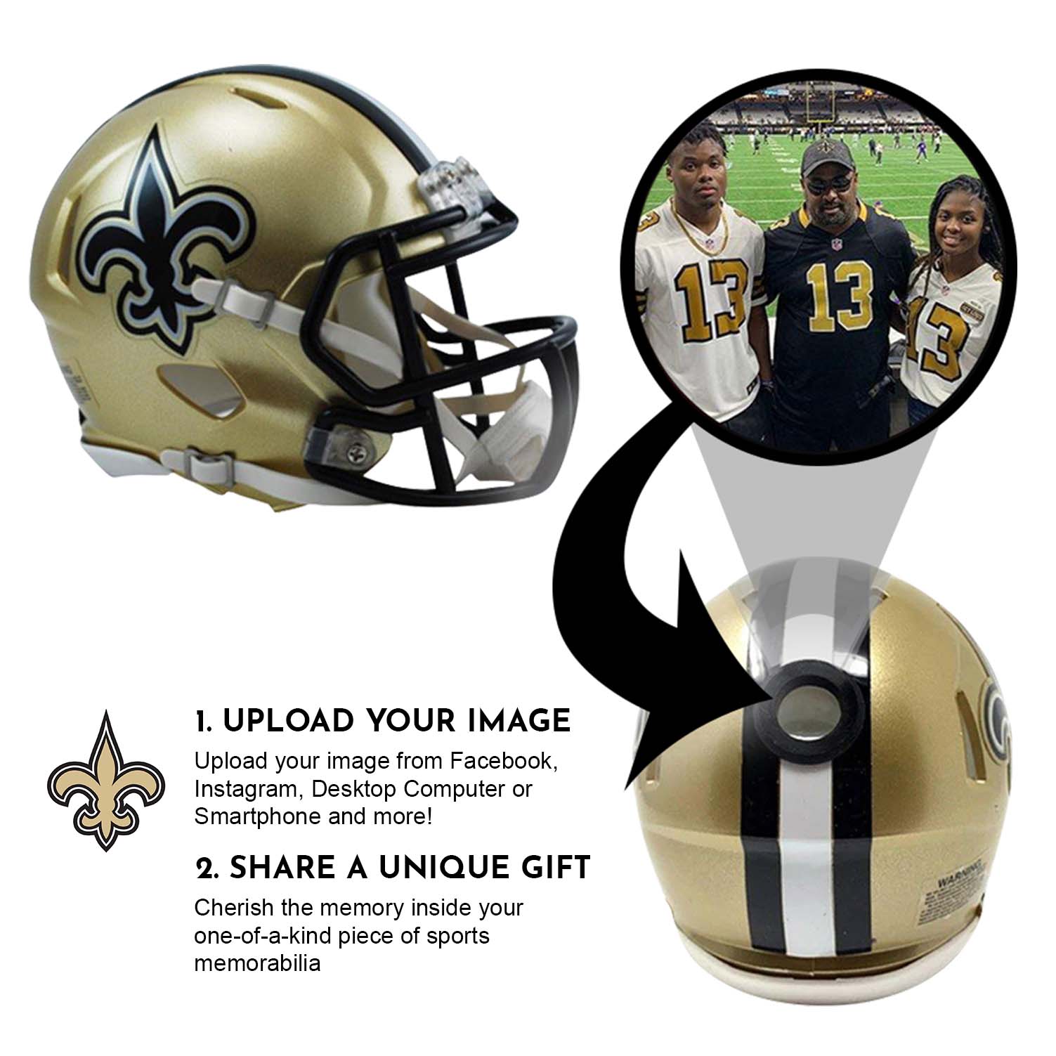 New Orleans Saints NFL Mini Helmet Collectible - Authentic Replica with Display Stand - Perfect for Fans, Sports Memorabilia, and Home/Office Decor