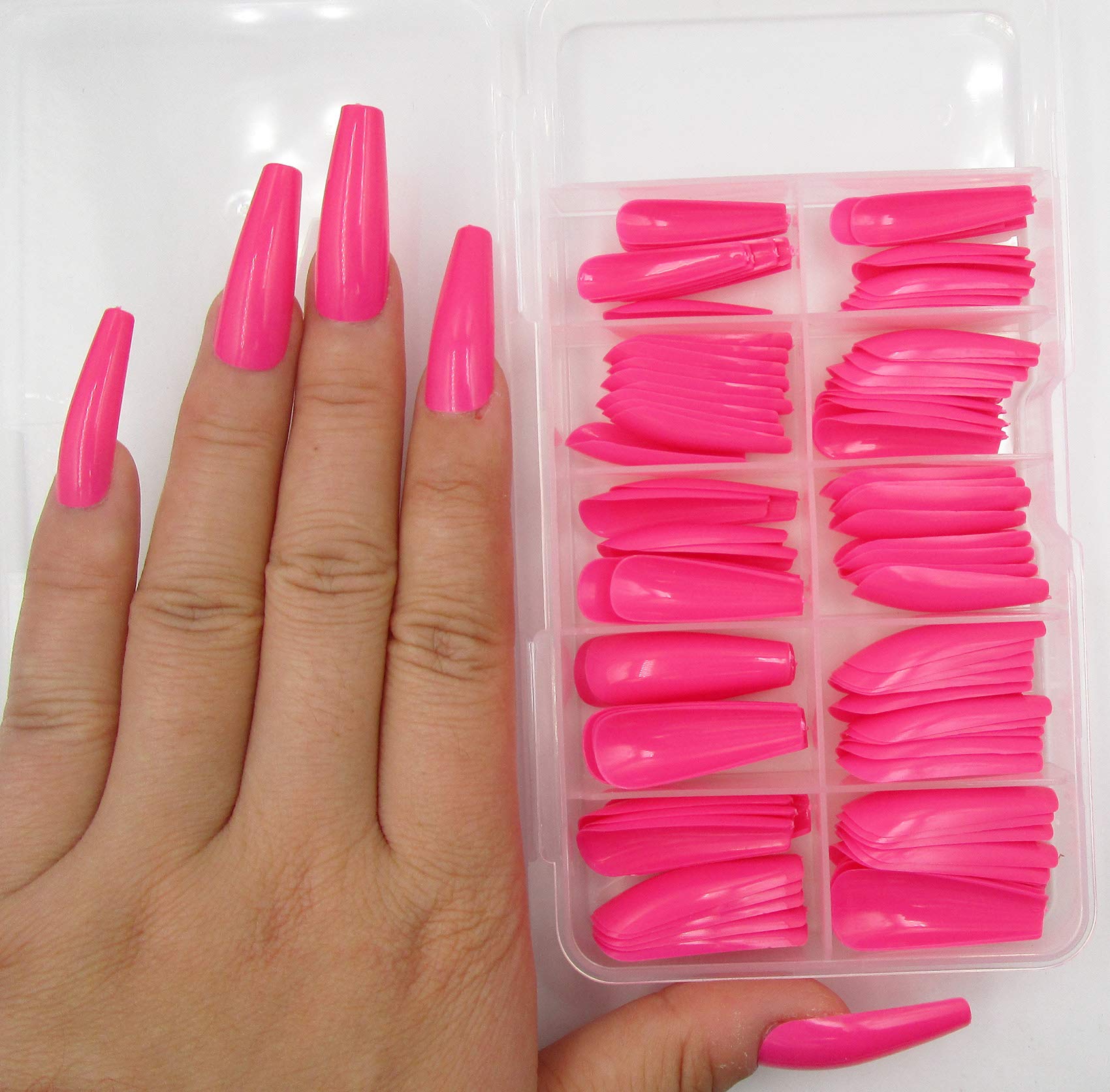 100-Piece Rose Red Coffin Press-On Nails - Long Ballerina Fake Nails with Full Cover Manicure Design for Women & Teens | Perfect for Parties, Weddings, and Special Occasions