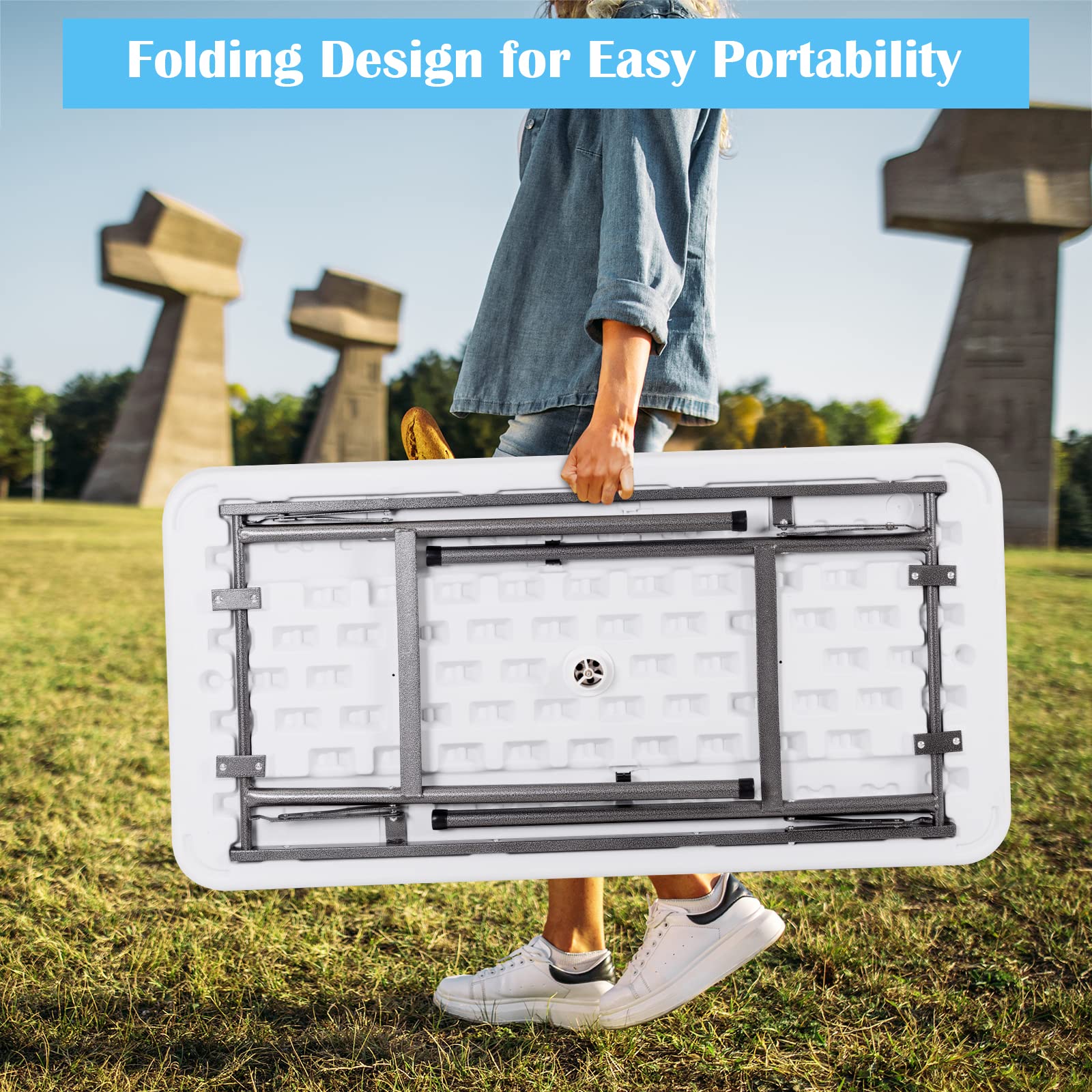 4 Foot Ice Cooler Table with Removable Skirt & Drain Plug - Portable Folding Buffet Table for Outdoor Parties, Picnics, Camping, BBQ & Weddings - Perfect for Chilling Drinks & Keeping Food Fresh