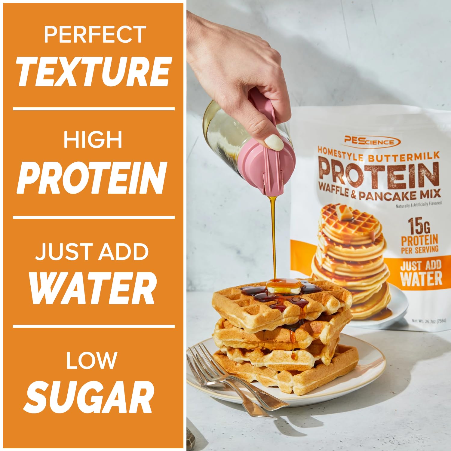 PEScience High Protein Pancake & Waffle Mix - Buttermilk Flavor, 15g Protein per Serving, 12 Servings, Just Add Water | Perfect for Breakfast, Bodybuilding & Post-Workout Recovery