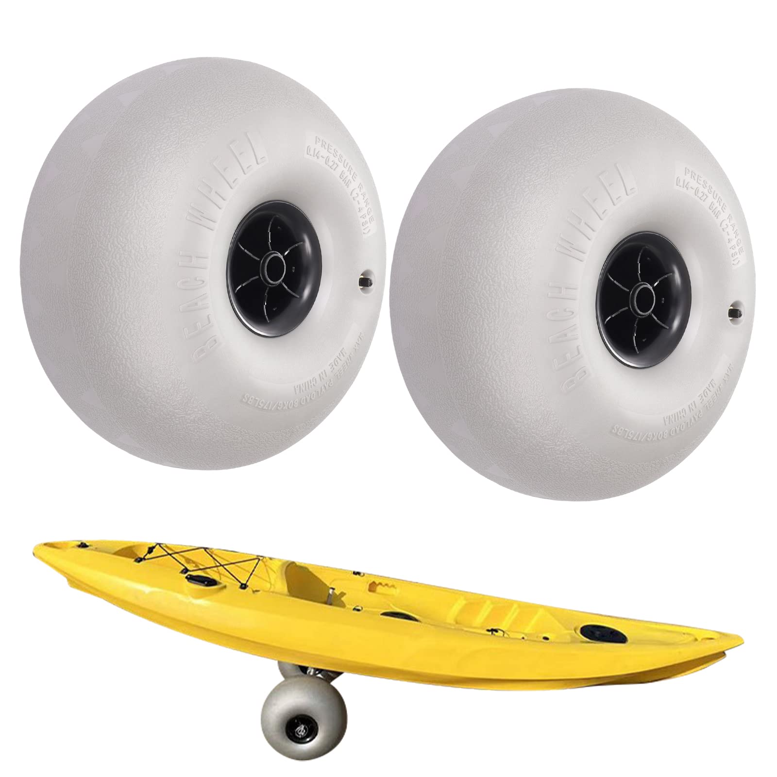 Balloon Wheels & Tires for Beach Carts - 2-Pack Replacement with 20mm Axle Hole - Perfect for Kayak Dolly, Canoe Carts & Beach Buggies - Ideal for Sandy Beaches, Lakeshores & Outdoor Adventures