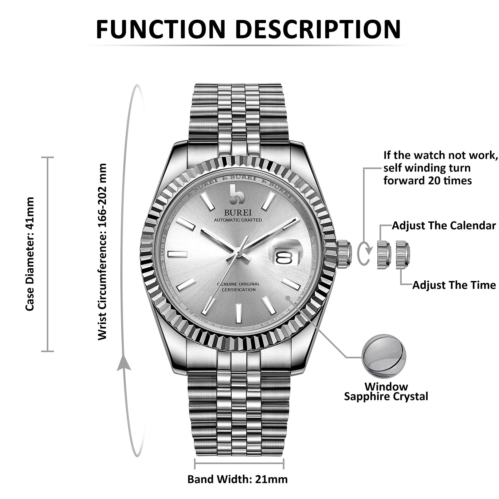 BUREI Men's Automatic Mechanical Watch - Luxury Business Stainless Steel Waterproof Self-Winding Watch for Men | Perfect for Office, Formal Events & Everyday Wear