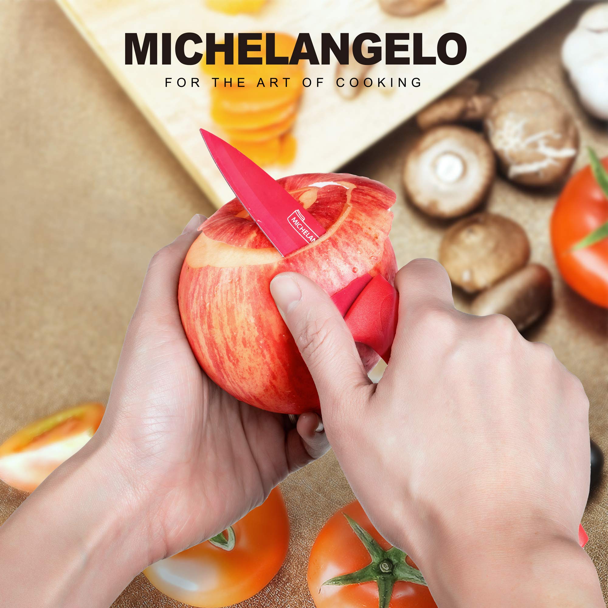 MICHELANGELO 10-Piece Rainbow Kitchen Knife Set - Stainless Steel Sharp Knives with 5 Colorful Blades & 5 Protective Sheath Covers - Perfect for Home Cooking, Professional Chefs & Gift Giving