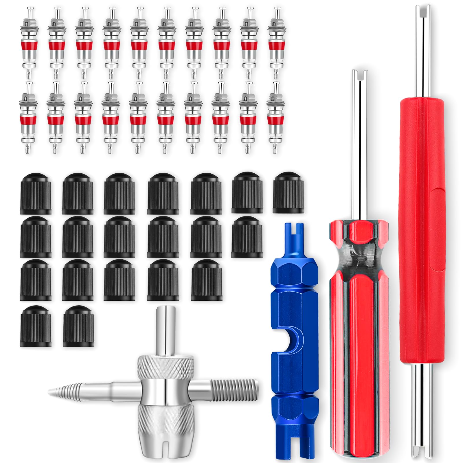 44pcs Stem Removal Tool Kit - Spool Removal & Installation Tool with Four-Way Valve Tool for All Tire Types | Perfect for Car, Bike & Motorcycle Tire Repair & Maintenance