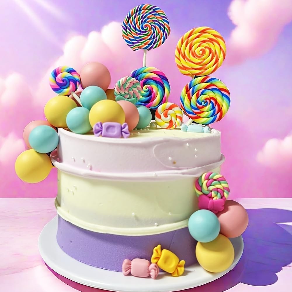 Colorful Candyland Cupcake Toppers - Lollipop Cake Decorations for Birthday Parties, Baby Showers & Wedding Desserts | Fun Candy Bow Toppers for Cupcakes, Cakes & Sweet Treats