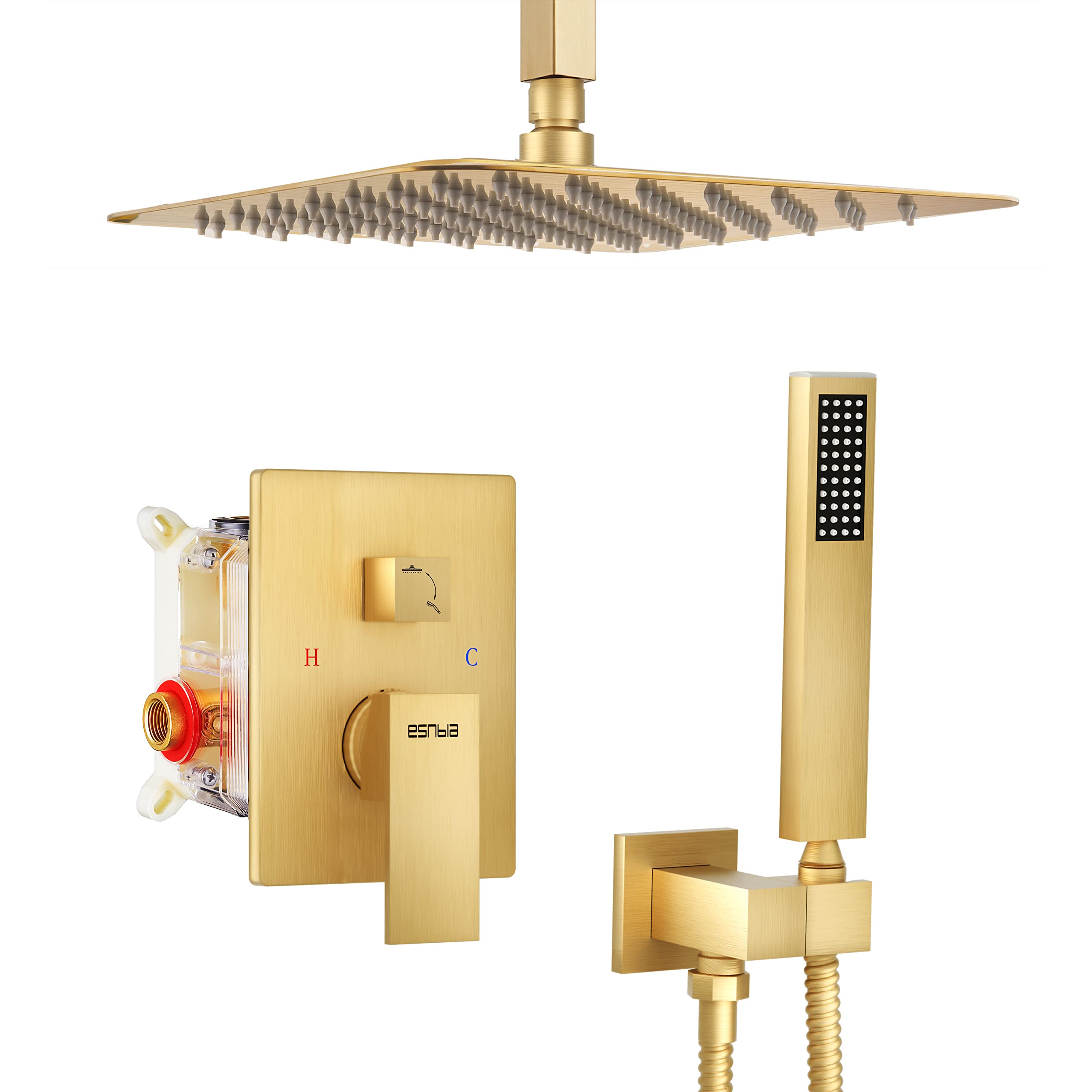Luxury 10 Inch Rain Shower Head with Handheld Combo - High Pressure Dual Shower System, Brushed Gold Ceiling Mount Shower Fixture with Valve & Trim - Perfect for Spa-Like Bathroom Experience & Modern Home Renovation