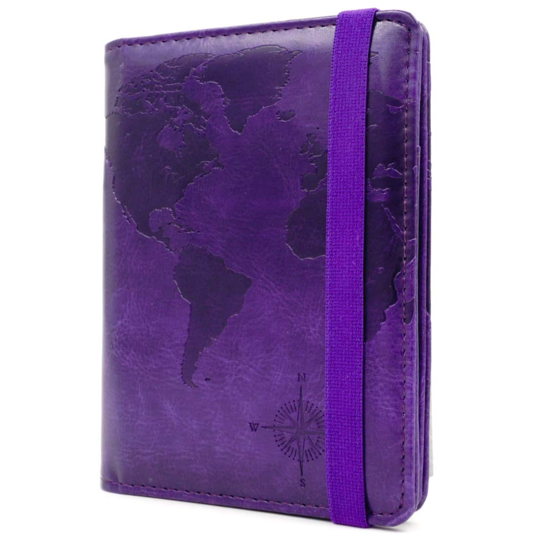 RFID Blocking Passport Holder - Purple Map Crazy Horse PU Leather Travel Wallet for Men & Women | Secure ID Protection for Airports, Hotels & International Trips