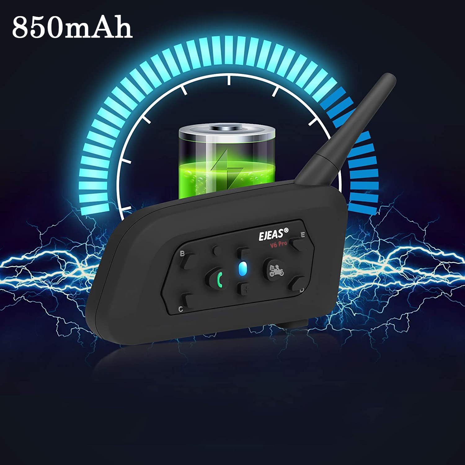 V6 Pro Motorcycle Helmet Bluetooth Intercom Headset - 1200M Range, 2-Person Full Duplex, Wireless Motorbike Communication System (Connect Up to 6 Riders) - Perfect for Motorcycling, Skiing, Climbing & Outdoor Adventures (2 Pack)