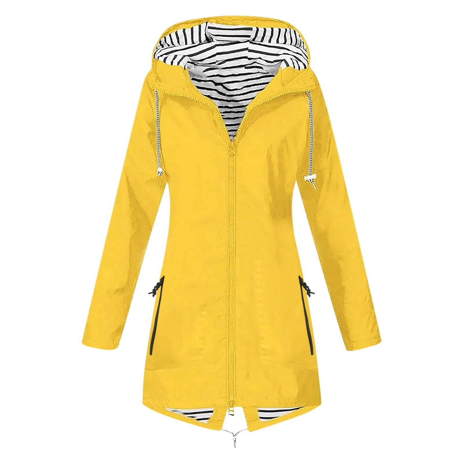 Women's Lightweight Striped Lined Rain Jacket - Mid-Length Zip-Up Windbreaker Blazer for Rainy Days | Perfect for Commuting, Travel & Outdoor Activities