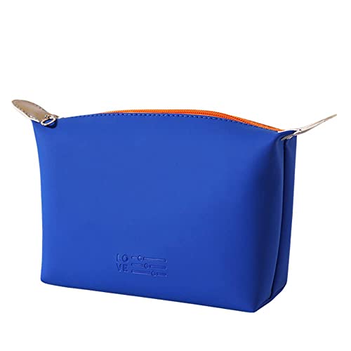 Waterproof PU Leather Dumpling-Shaped Mini Cosmetic Bag - Travel Makeup Organizer with Zipper Closure for Women (Blue) | Perfect for Daily Makeup Storage, Travel Toiletry Organization & Brush Pouch