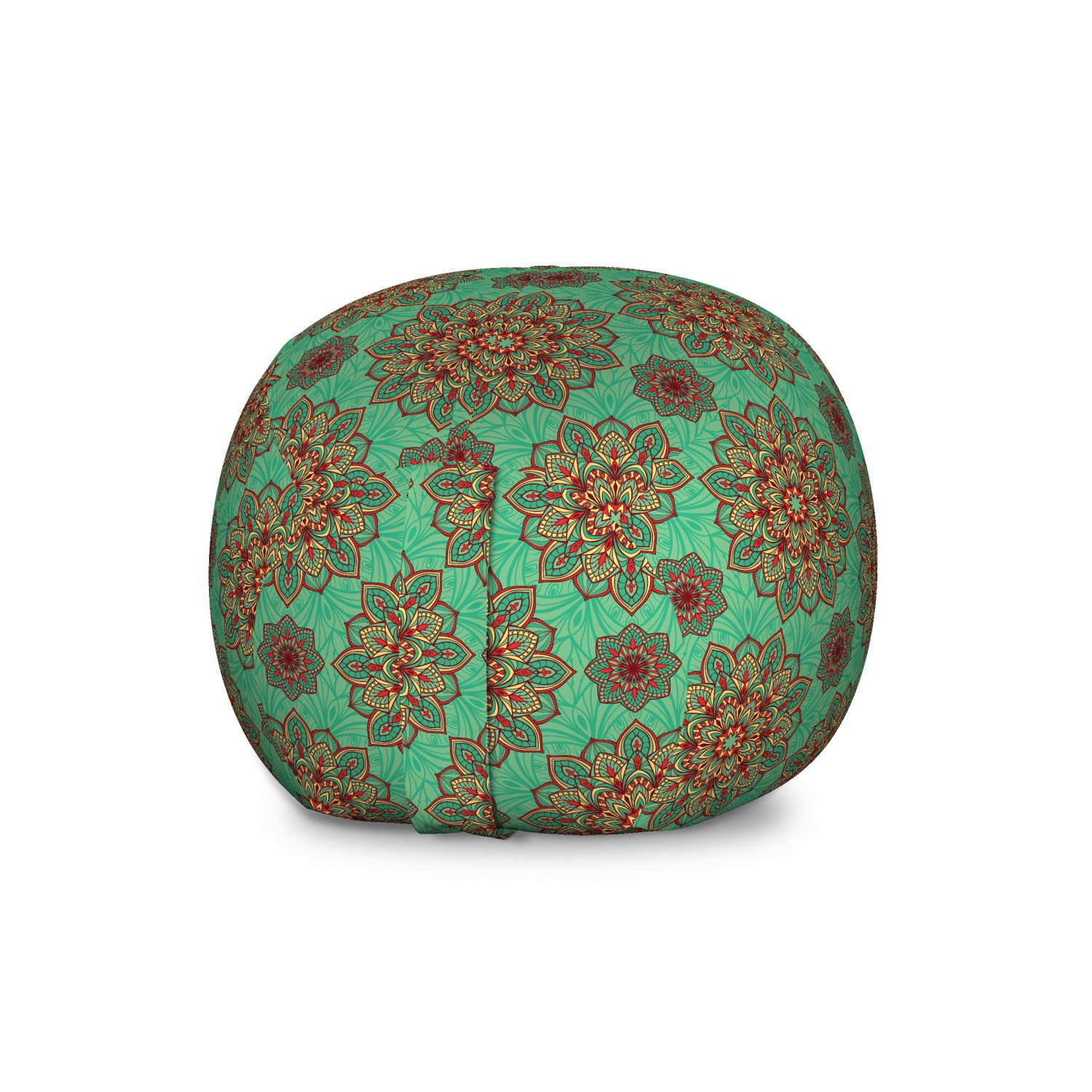 Ambesonne Turquoise Storage Toy Bag Chair - Large Washable Stuffed Animal Organizer with Eastern Mandala Geometric Art in Green, Red & Yellow | Perfect for Kids' Room, Playroom & Nursery Organization