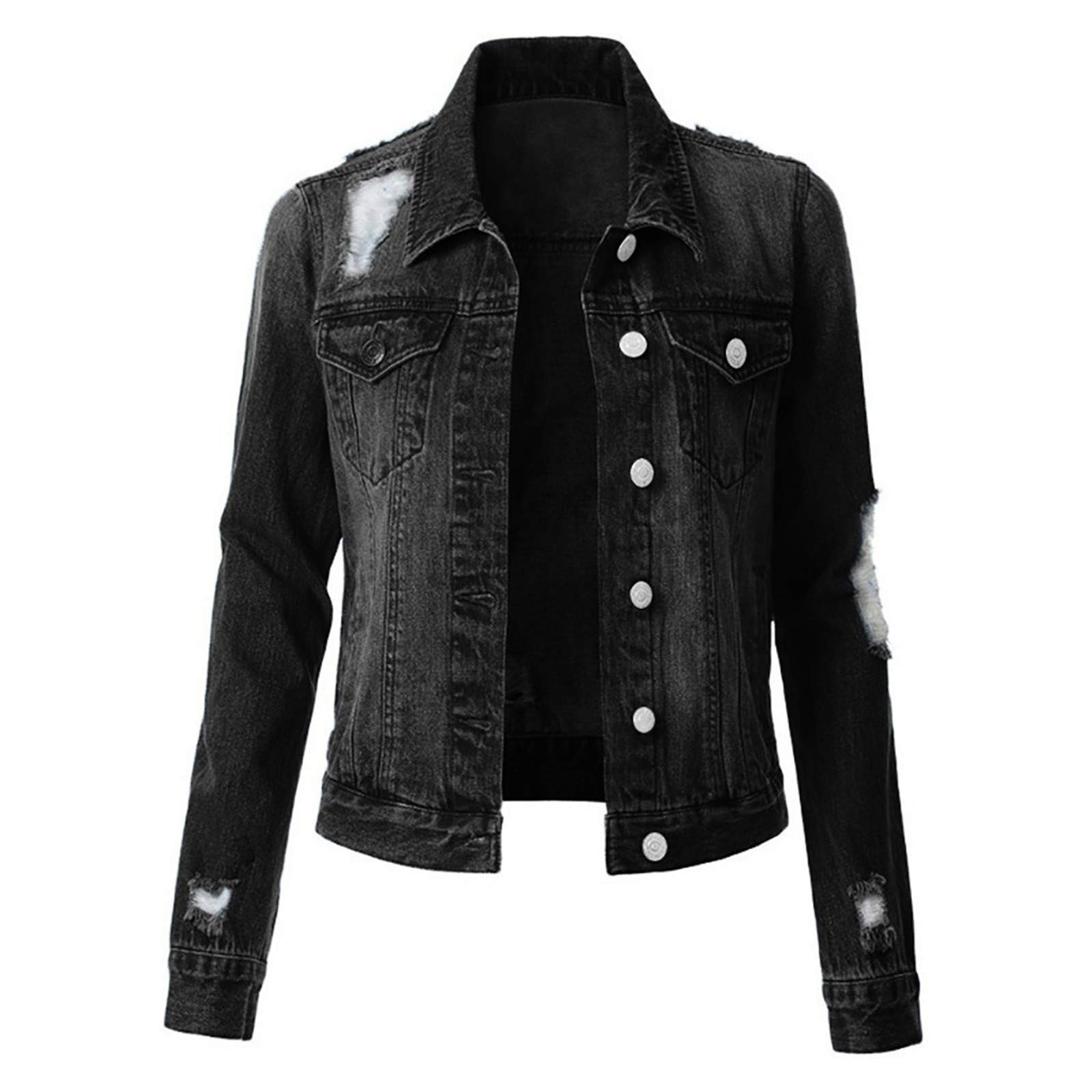 PEGONE Women's Ripped Denim Jacket - Large Size Distressed Oversized Denim Coat for Casual Outfits | Perfect for Streetwear, Fall Layering & Everyday Fashion