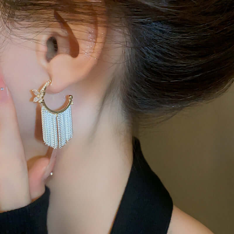 Butterfly Hoop Earrings with Tassel Fringe - Trendy Boho Dangle Earrings for Women | A8575 | Perfect for Parties, Festivals, and Everyday Wear