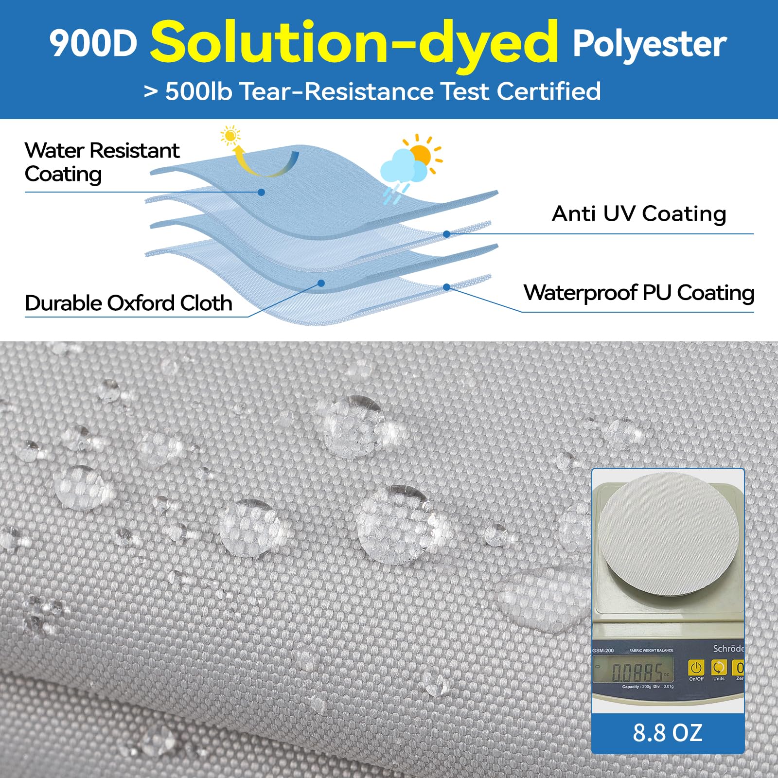 900D Waterproof Heavy Duty Pontoon Boat Cover with Motor Cover - True 900D Solution Dyed Trailerable Cover with 12+4 Windproof Straps (Fits 21'-24' Length, 102