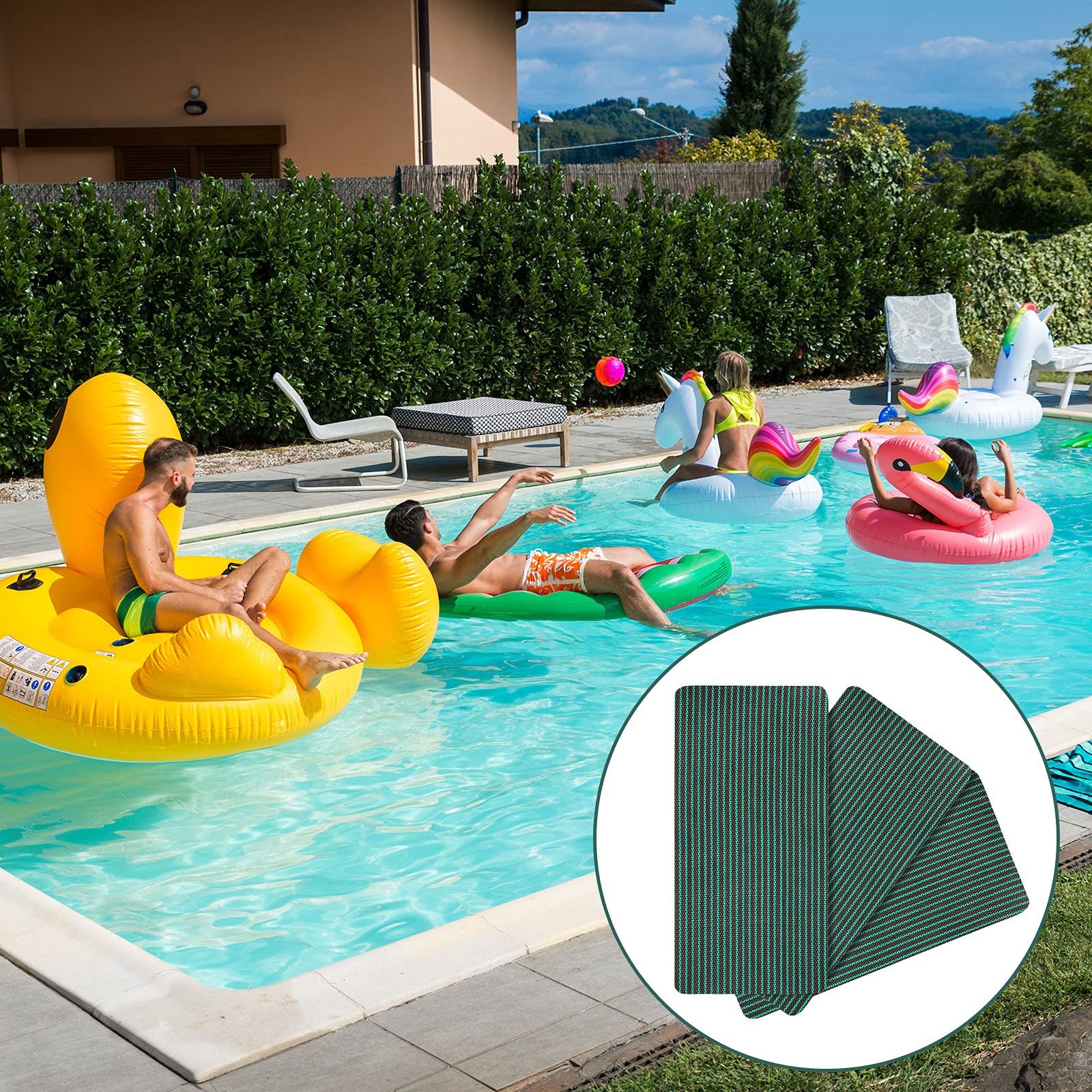 Honoson Pool Safety Cover Patch Kit - 4 x 8 Inch Green Mesh Self-Adhesive Repair Kit for Swimming Pool Covers - Fix Tears & Holes for Winter Protection