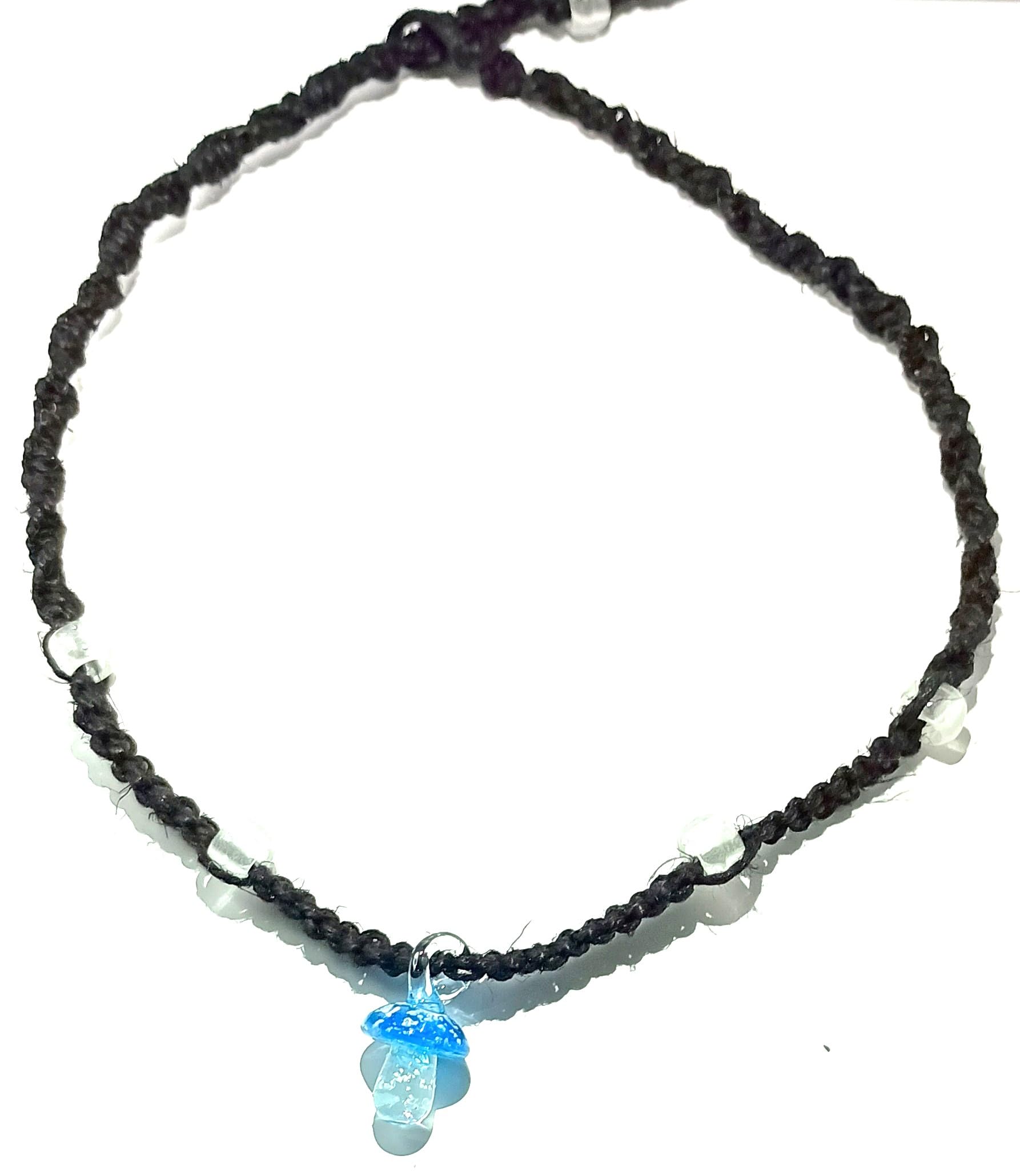 Glow Blue Mushroom Hemp Necklace for Men & Women - Festival & Party Wear