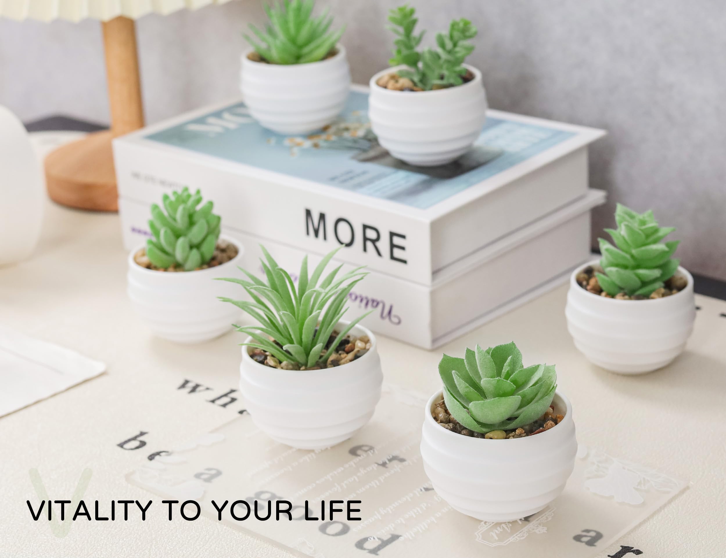6 Pack Fake Succulents Plants - Realistic Artificial Small Succulents for Home & Room Decor - Perfect for Indoor Spaces, Office Desks, and Wedding Centerpieces