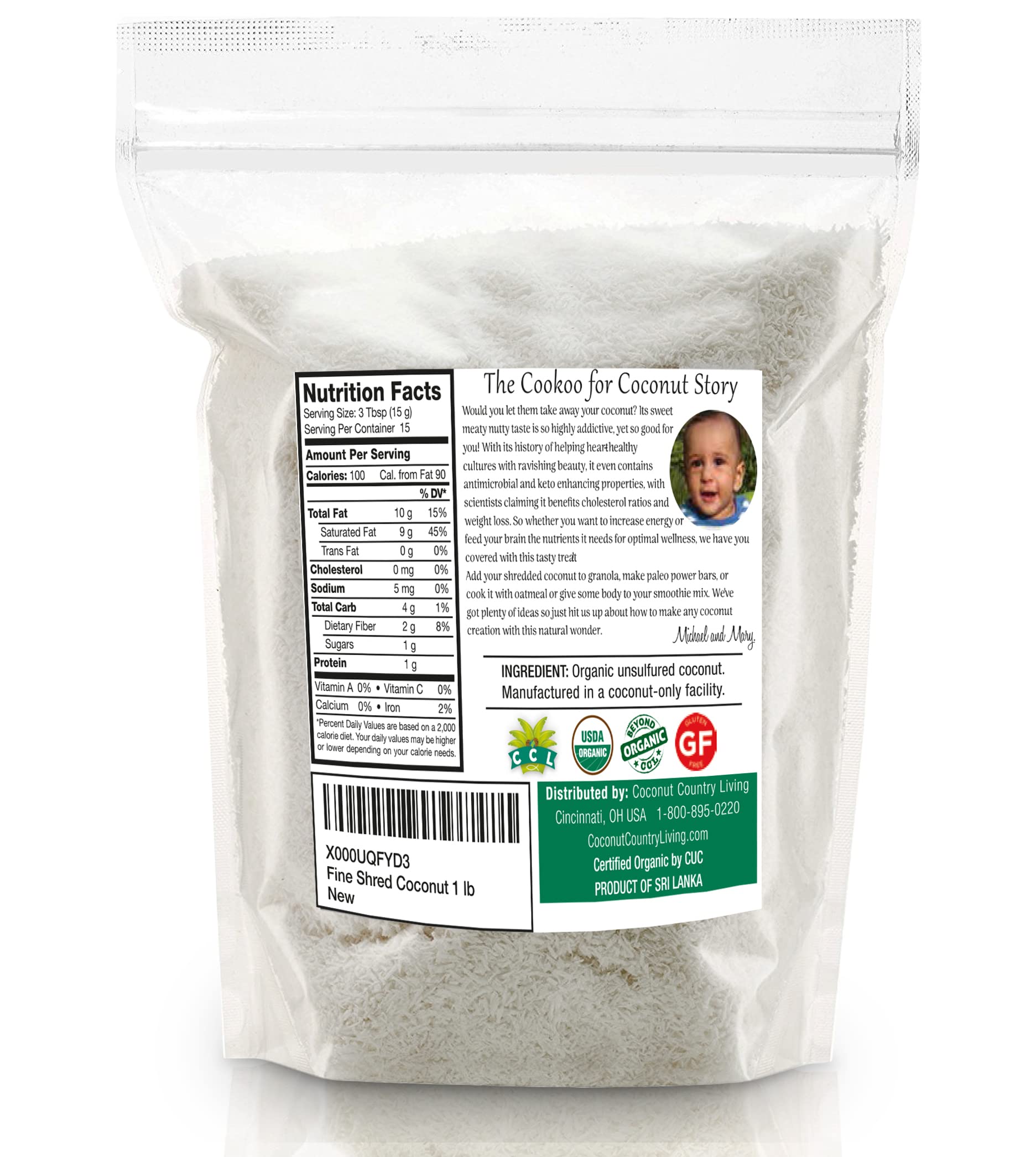 Organic Unsweetened Shredded Coconut - Fine Cut, 1 lb Bulk | Raw, Vegan, Gluten-Free | Perfect for Baking, Smoothies & Healthy Snacks