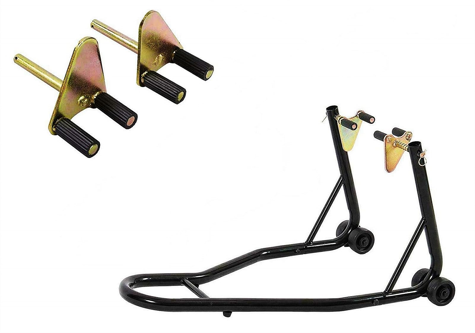 Heavy Duty Front Motorcycle Lift Stand with Wheel Swingarm Spool - Paddock Stand for Sport Bikes & Cruisers - Deep Black (Front) - Perfect for Garage Maintenance, Tire Changes & Bike Storage