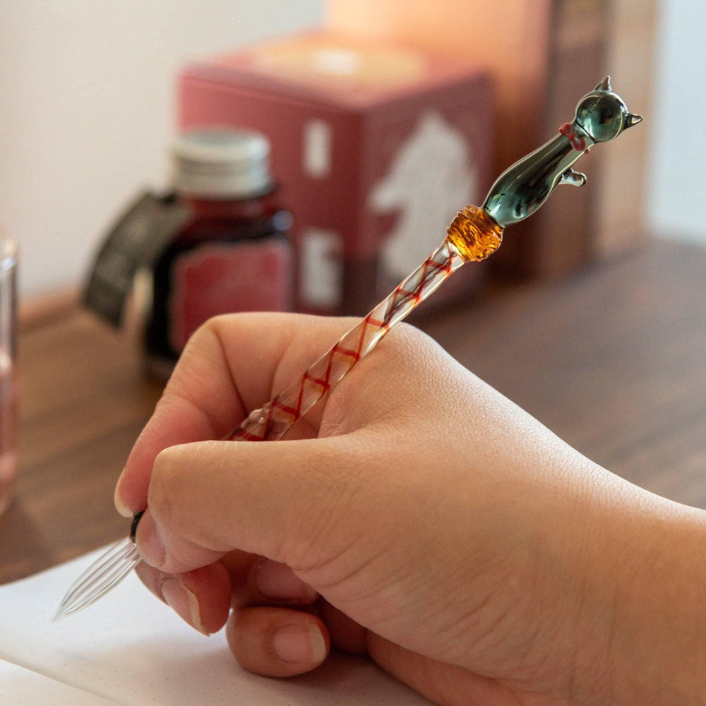 Black Nyanko (Cat) Glass Dip Pen - Elegant Calligraphy & Writing Tool for Artists, Journaling, and Lettering - Perfect for Ink Drawing, Handwriting Practice, and Creative Gifts