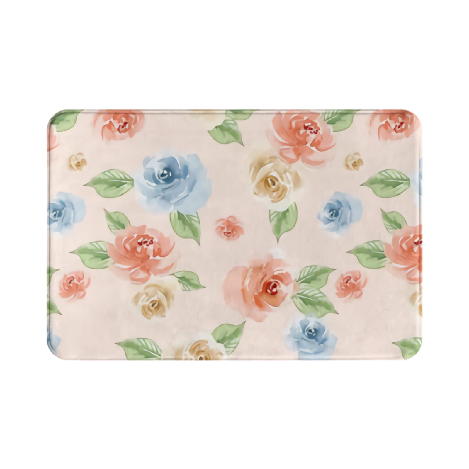 Non-Slip Floral Watercolor Bath Mat Set - Abstract Blue & Orange Roses Design, Washable Flannel Floor Rug for Bathroom, Bedroom, Kitchen, Entryway (15.7x26.3 Inches) - Perfect for Indoor Decor & Home Safety