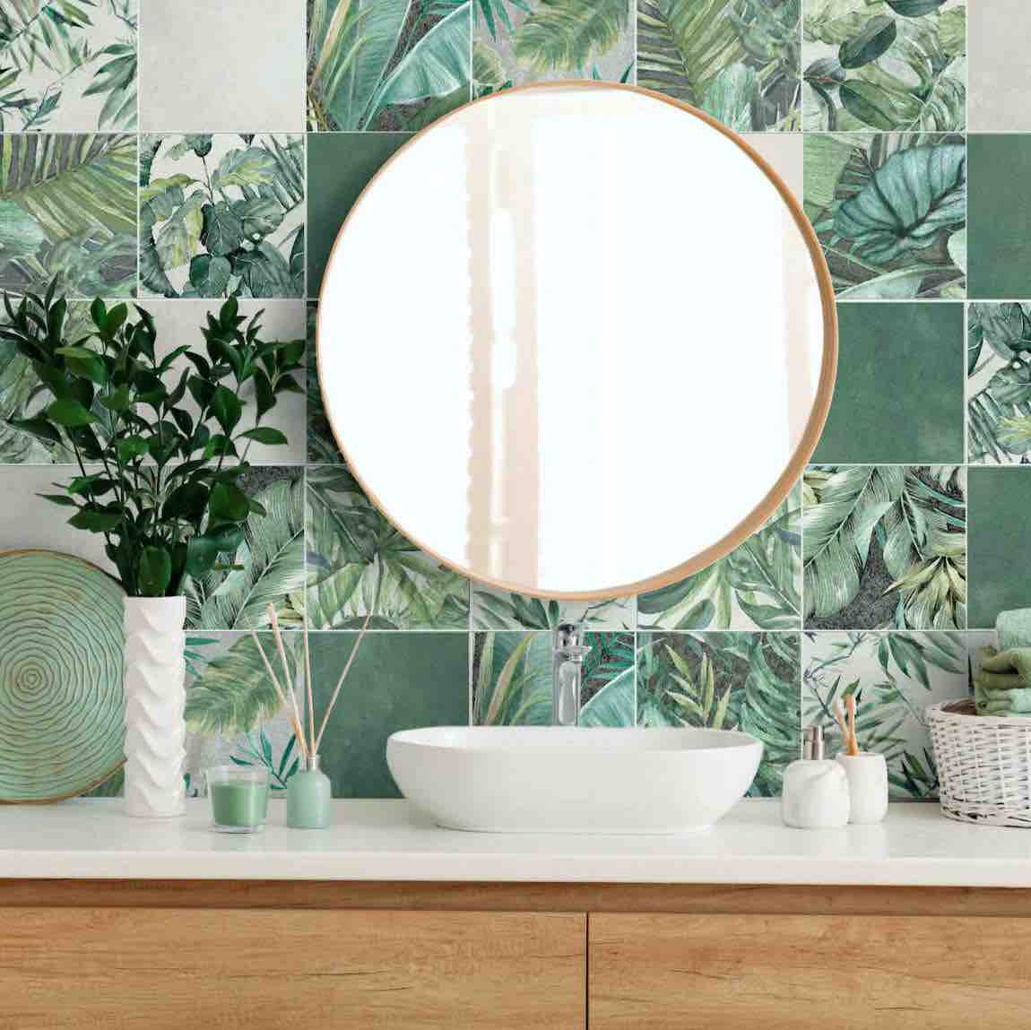 Floral Porcelain Tile 6x6 with Solid Aloe Vera Extract - Perfect for Bathroom Backsplash, Kitchen Decor & Spa-Inspired Home Renovation