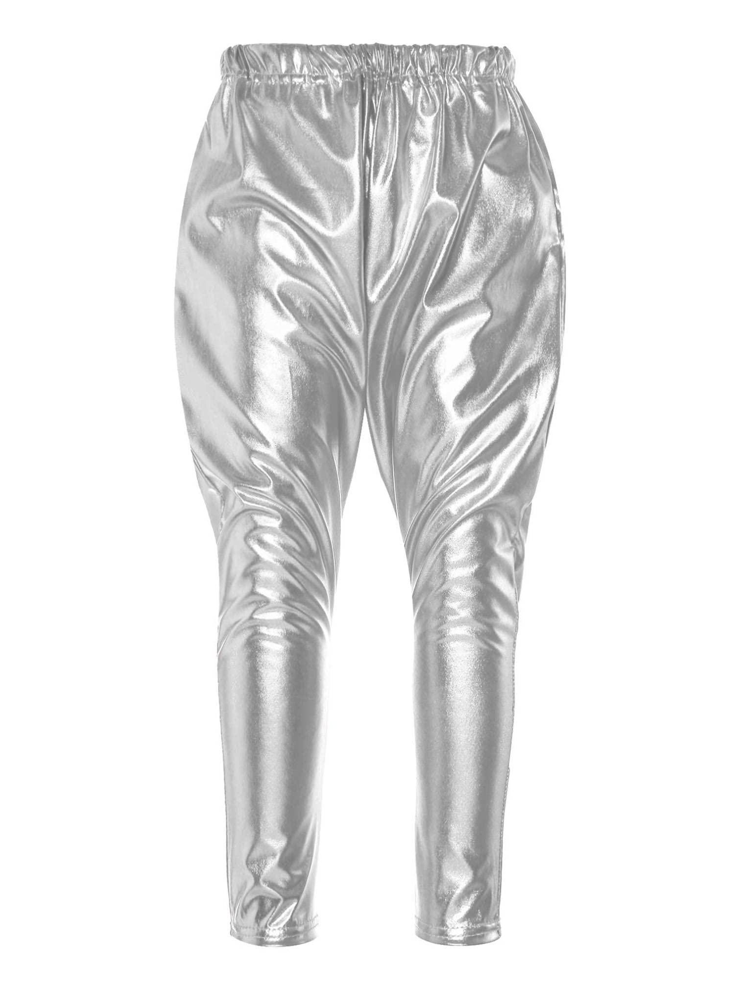 Shiny Metallic Dance Harem Pants for Girls & Boys - Stretchy Jazz Hip Hop Latin Ballet Leggings - Perfect for Dance Classes, Performances & Costumes