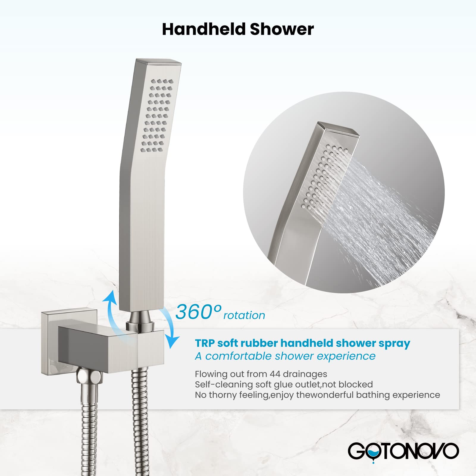 Gotonovo Rainfall Shower System - 10 Inch Square Shower Head with Handheld Spray & High Pressure Valve - Brushed Nickel Bathroom Faucet Set for Luxury Spa Experience at Home