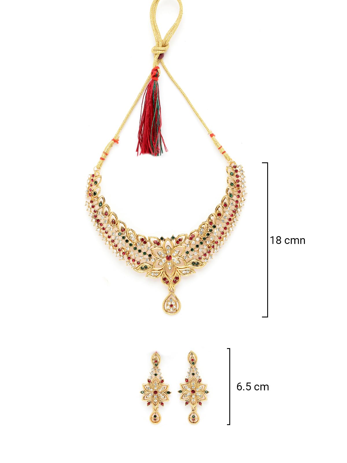 Elegant Gold Plated Multicolor AD Stone Collar Bone Necklace & Earrings Set for Women | Fashion Jewelry Gift for Party, Wedding & Evening Occasions (NS105515)