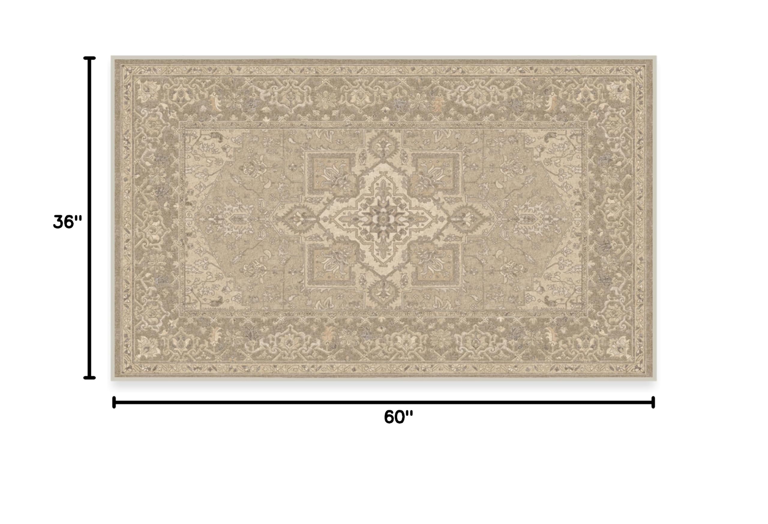 RUGGABLE x Maral Heriz Washable 3x5 Area Rug in Creme | Non-Slip Premium Rug for Living Room, Bedroom, Kitchen, Office & Classroom | Perfect for High-Traffic Areas & Pet-Friendly Homes