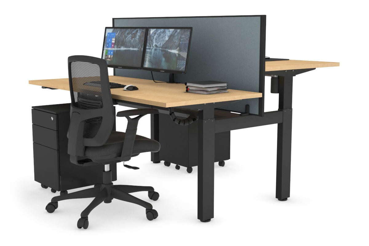 Adjustable Height 2-Person H Bench Workstation - Black Frame [1600L x 700W] - Perfect for Office, Workshop & Collaborative Workspaces