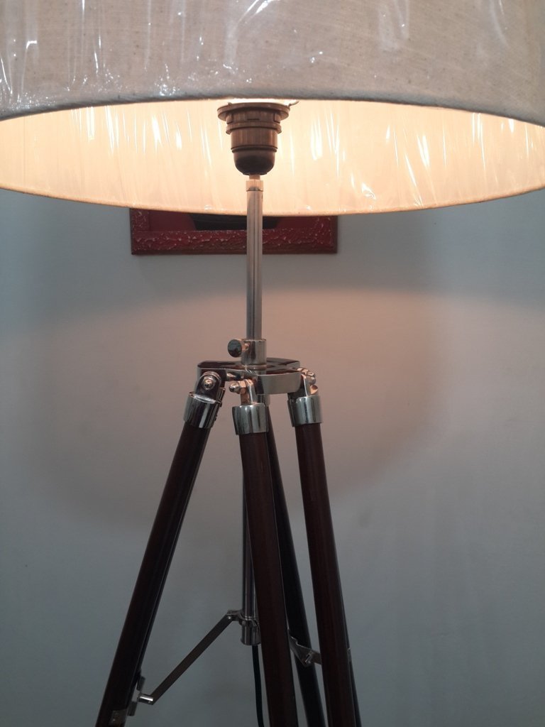 Vintage Industrial Nautical Chrome Tripod Floor Lamp - Marine Themed Adjustable Standing Light for Living Room, Bedroom, or Office Decor
