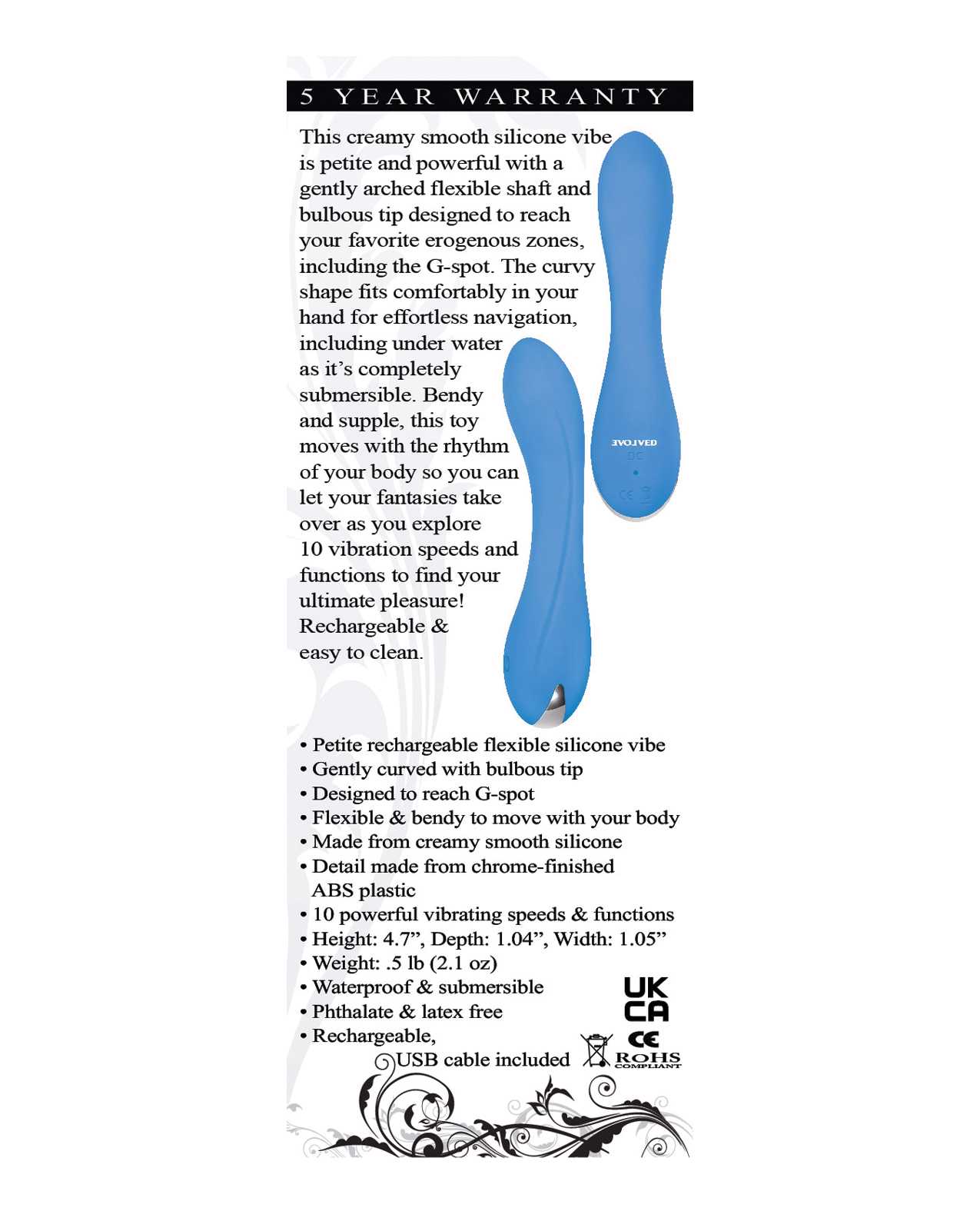 Blue Crush Rechargeable Silicone Vibrator - Waterproof Adult Toy for Women, Powerful G-Spot & Clitoral Stimulation - Perfect for Couples Play, Solo Pleasure & Romantic Nights