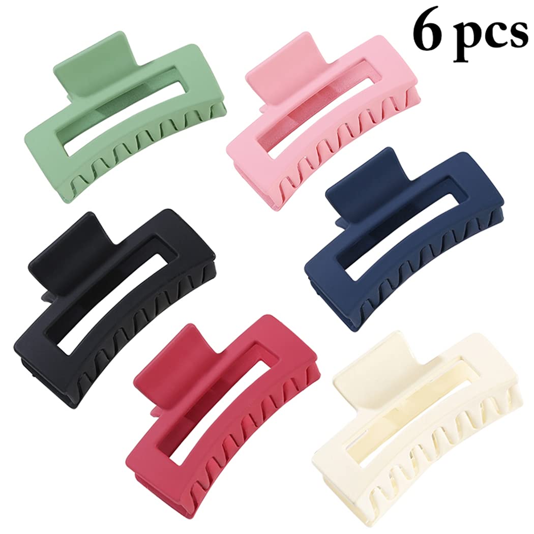 SOWUNO 6PCS Acrylic Hair Claw Clips - Non-Slip Large Hair Barrettes for Women, Thick & Thin Hair, Elegant Solid Colors - Perfect for Salon, Home, and Everyday Hairstyling