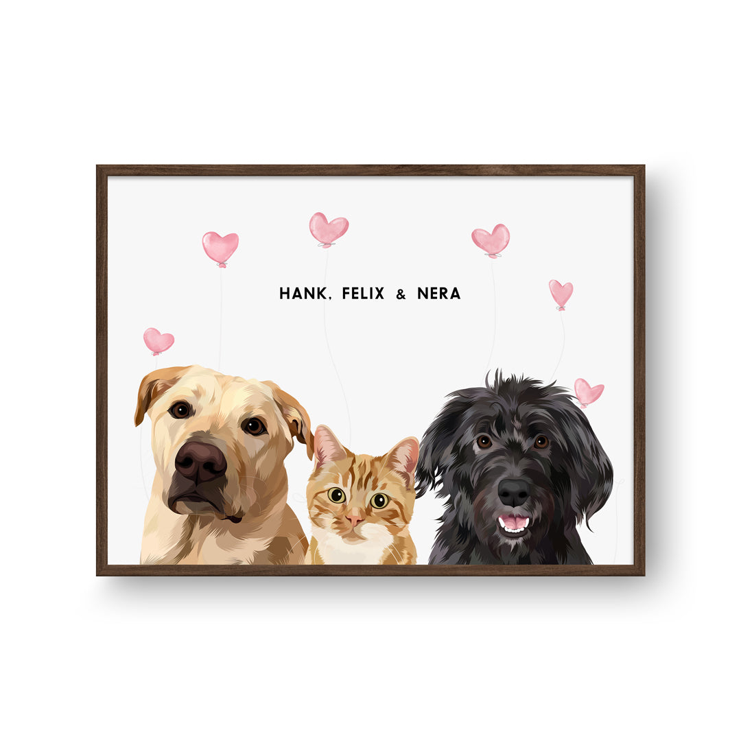 Custom Valentine's Pet Portrait - Personalized Gift for Dog, Cat & Multiple Pets - Perfect for Valentine's Day, Anniversaries & Home Decor