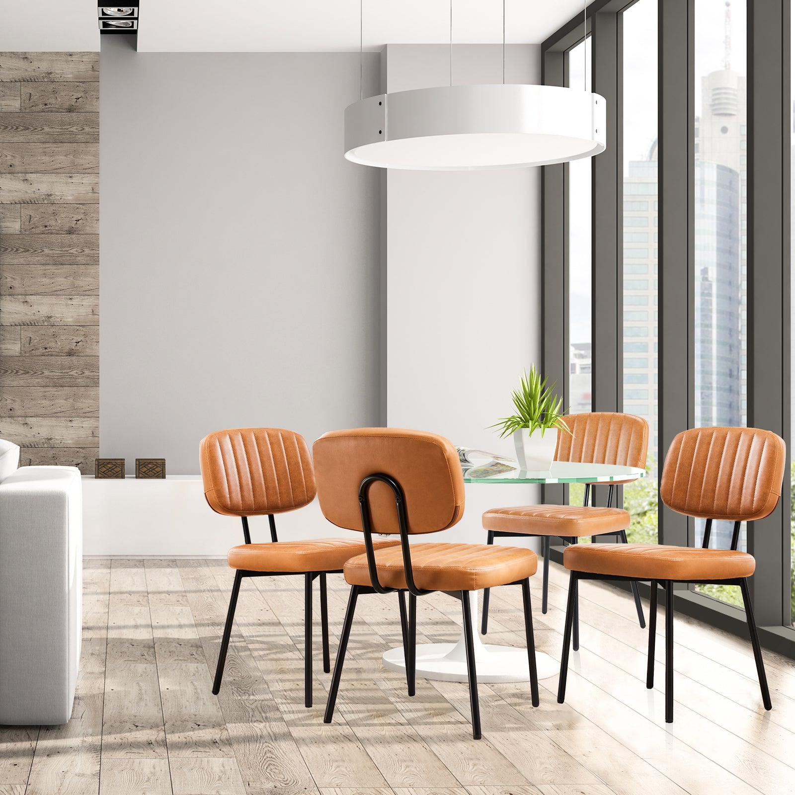 Mid Century Modern Upholstered Dining Chairs - Set of 2 Brown Faux Leather Cushion Seats with Metal Legs for Kitchen, Living Room & Dining Room | Stylish Comfort for Entertaining & Daily Meals