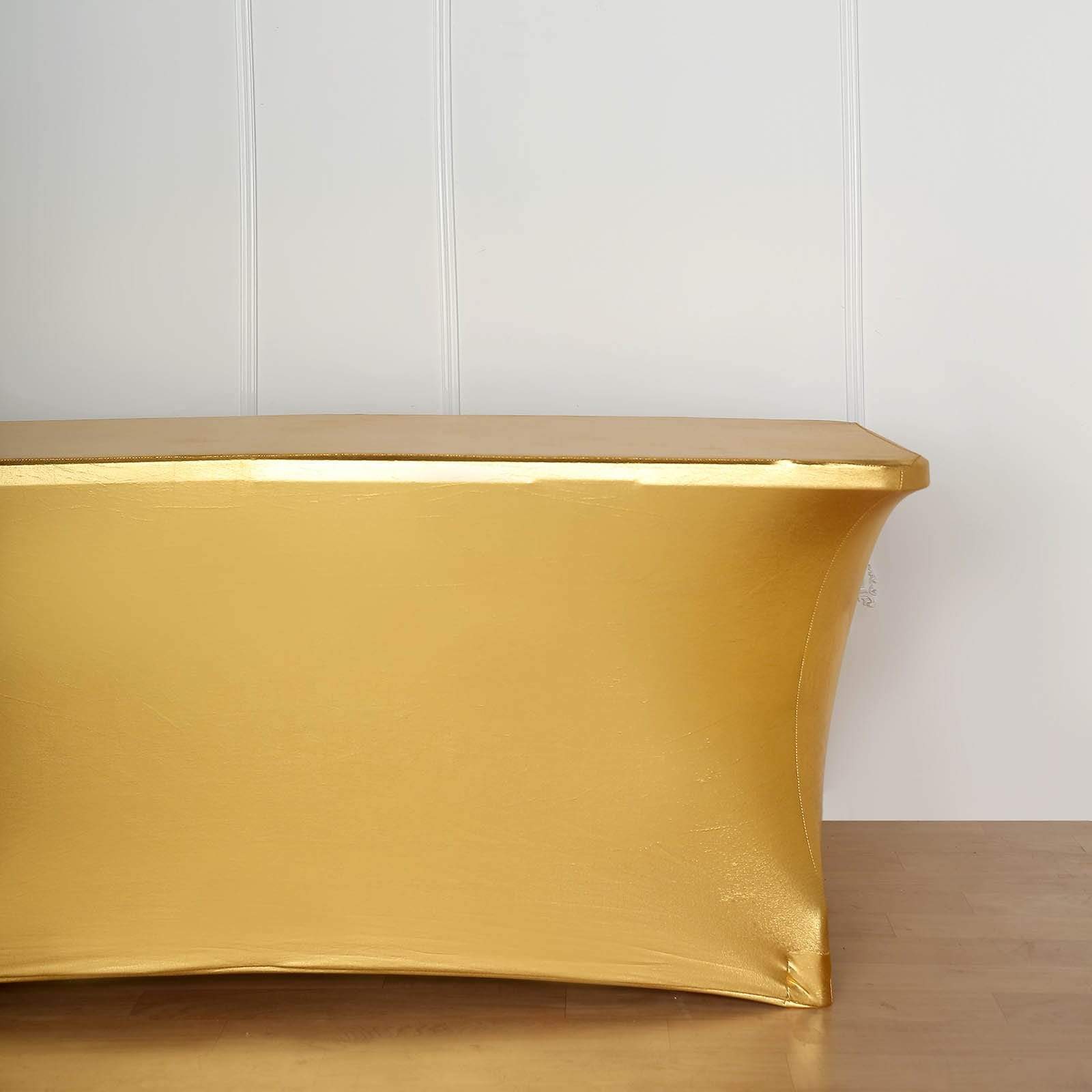 6 ft Fitted Spandex Tablecloth - Stretchable Metallic Table Cover for Parties, Weddings & Events - Elegant Dining & Buffet Table Decor